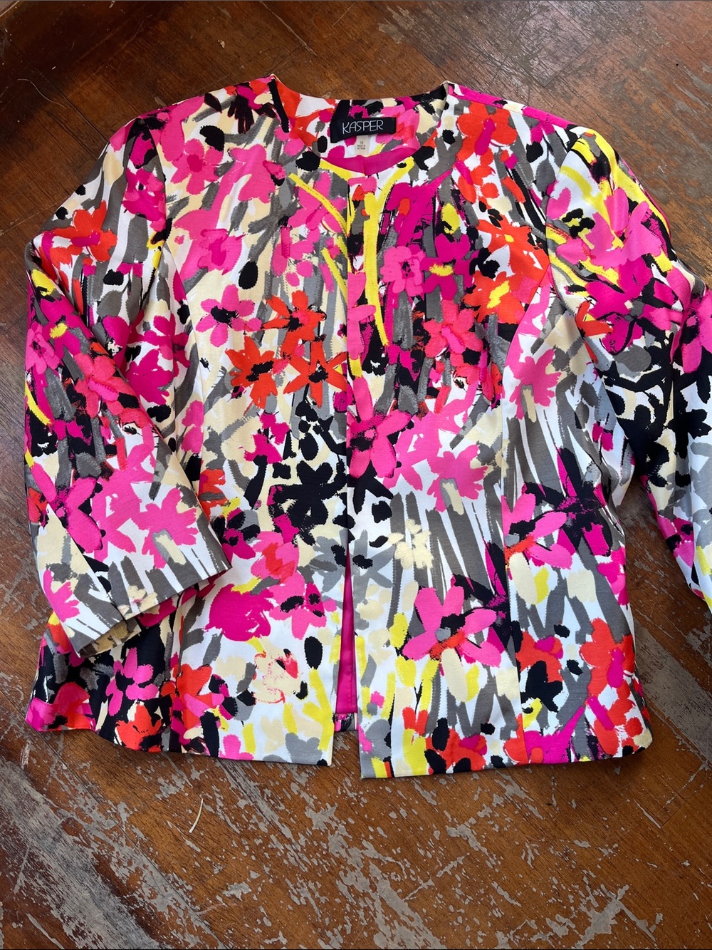 Kasper Pink Multi Floral Open-Front Blazer